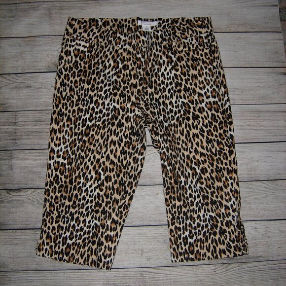 89th & Madison Animal Print Cropped Pull On Pants With Ankle Cut Outs XL - Picture 1 of 5